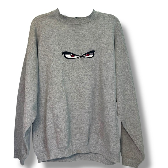 Vintage 90s No Fear Sweatshirt Eyes Gray Size XL Embroidered Motto Y2k Skate - Picture 1 of 11